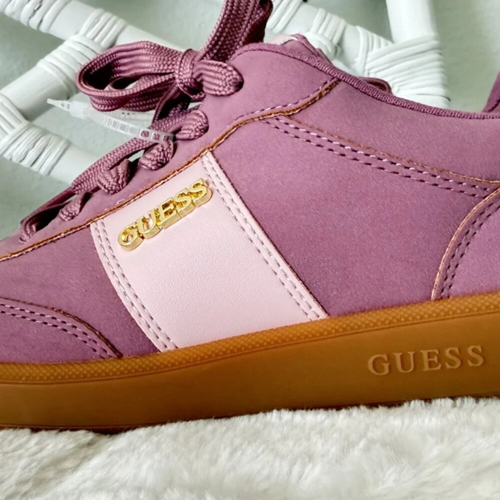 GUESS Women’s Pelara Retro Low-Top Faux Suede Sneakers Pink/Mauve Size 7 New - Picture 6 of 11